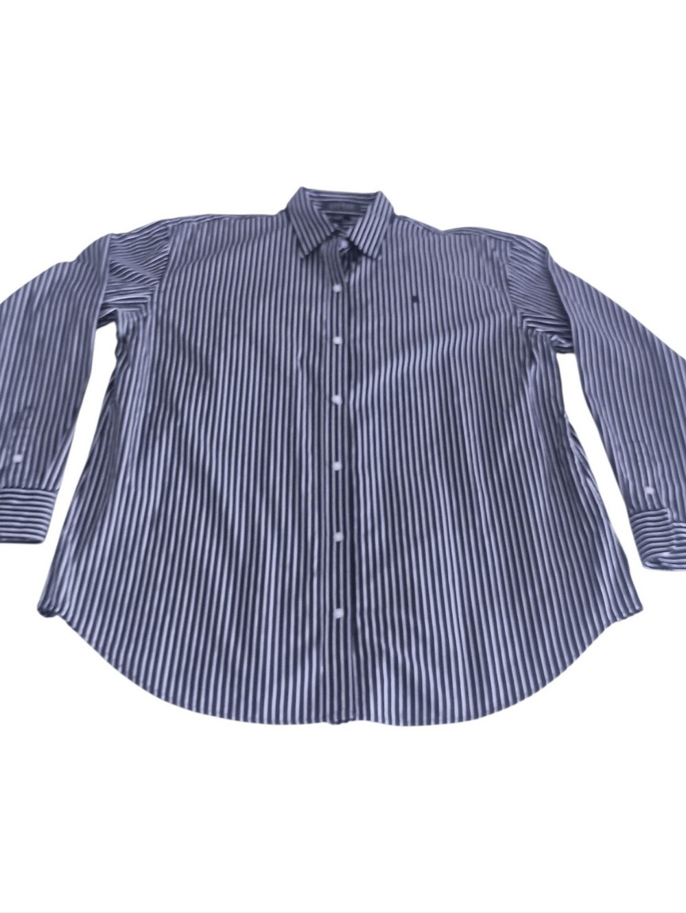 Lauren Ralph Lauren Womens Black Button Shirt XL Vertical White Striped Cotton - Picture 5 of 10